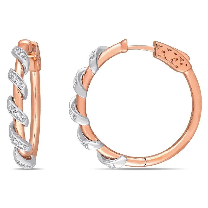 Miadora 2-Tone 10k Rose and White Gold 1/7ct TDW Diamond Twist Hoop Earrings