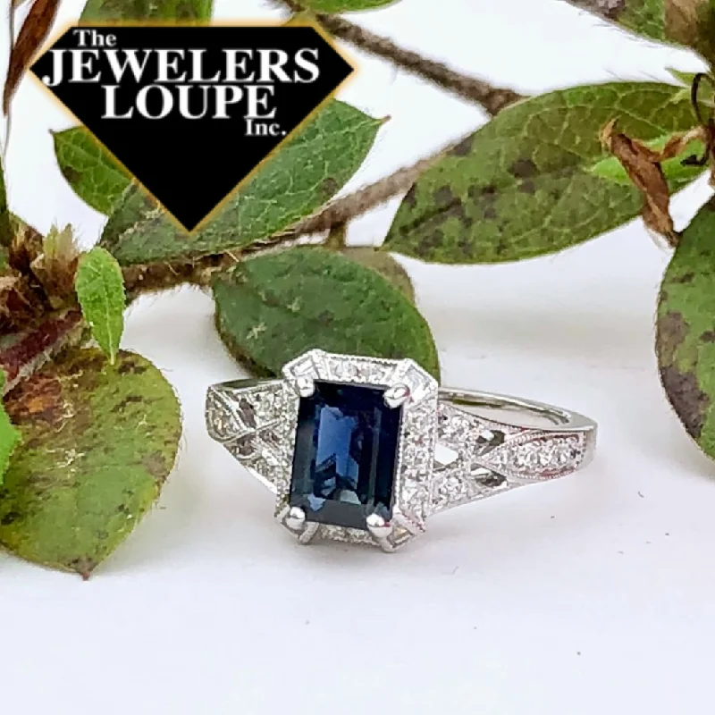 14K White Gold .50ctw Diamond and 1.10ctw Sapphire Ring (81640)