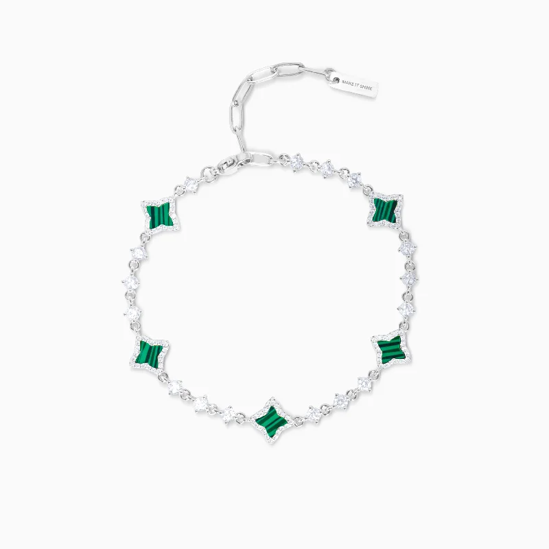 Bracelet Flower Tennis Argenté - Motif Vert