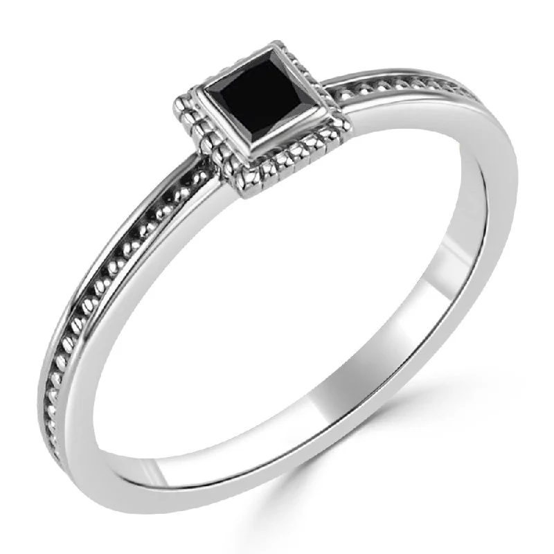 Auriya 1/6ctw Stackable Princess Cut Solitaire Black Diamond Ring 10k Gold