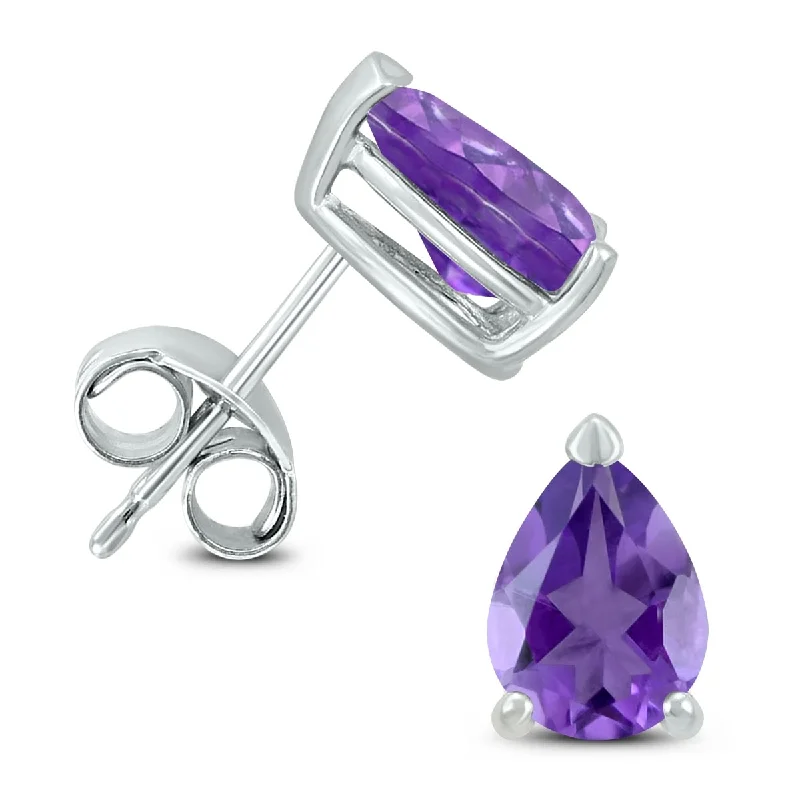 Marquee 14K White Gold 6x4MM Pear Amethyst Earrings