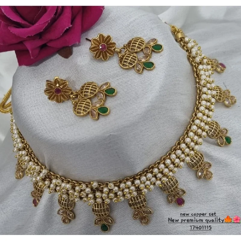 Akruti Collection Copper Gold Plated Pearl Necklace Set