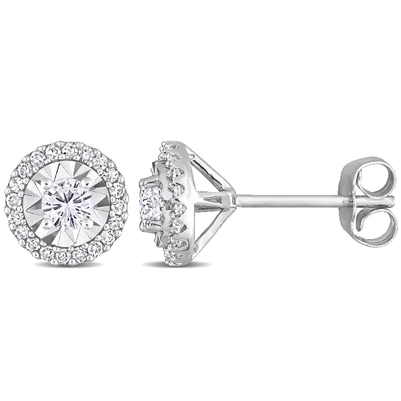 Miadora 10k White Gold 1/2ct TDW Diamond Halo Stud Earrings