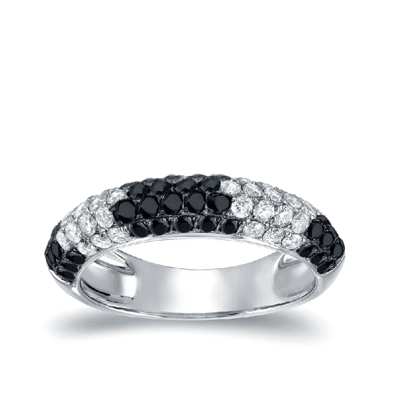 Auriya Multi-Row Pave Black and White Diamond Ring 1ct TDW 14k White Gold