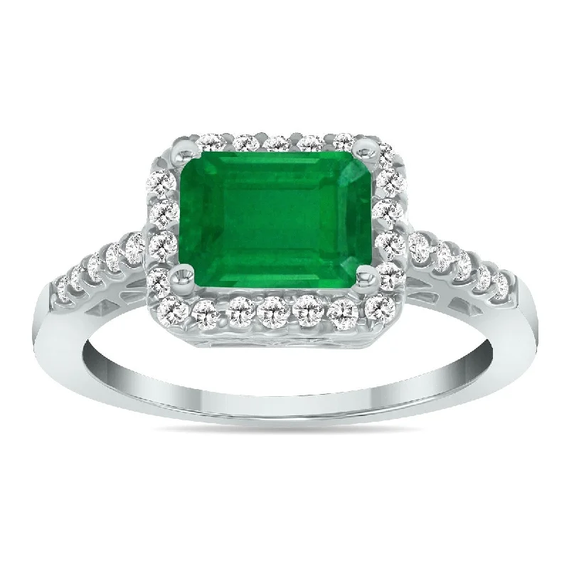 Marquee Jewels 2 1/2 Carat TW Emerald Cut Emerald Diamond Ring in 10K White Gold