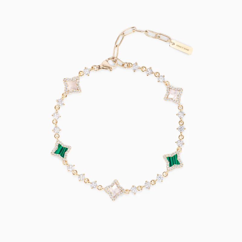 Bracelet Flower Tennis Doré - Motif Blanc & Vert