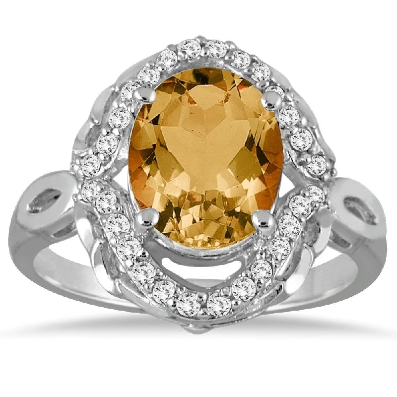 3 1/2 Carat Oval Citrine and Diamond Ring in 10K White Gold