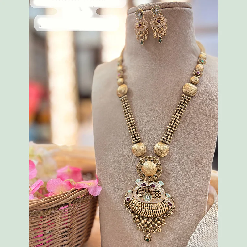 Jewel Addiction Copper Gold Pota Stone Long Necklace Set