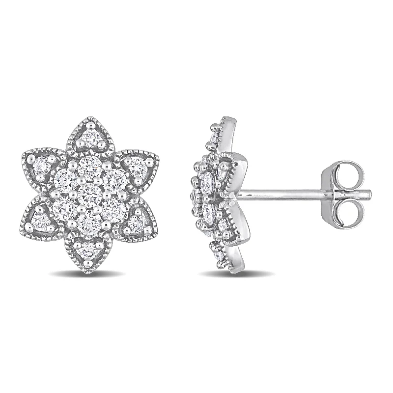 Miadora 1/2ct TDW Diamond Vintage Floral Heart Star Earrings in 14k White Gold