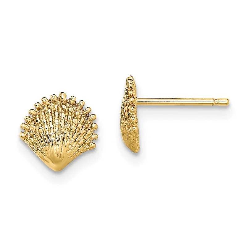 Curata 14k Yellow Gold 7.8mm Scallop Shell Post Earrings