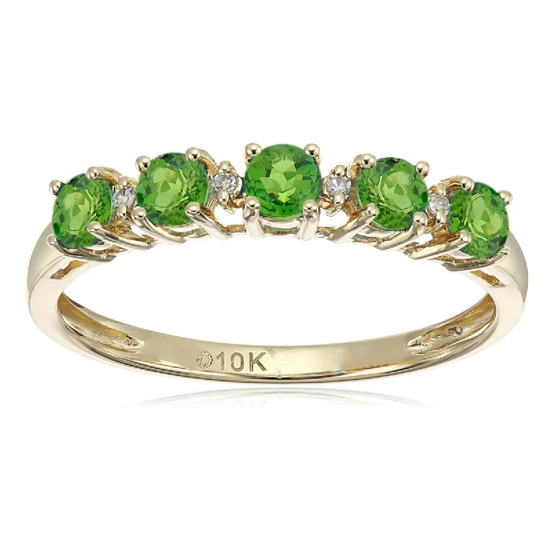 10K Gold Chrome Diopside and Diamond Ring