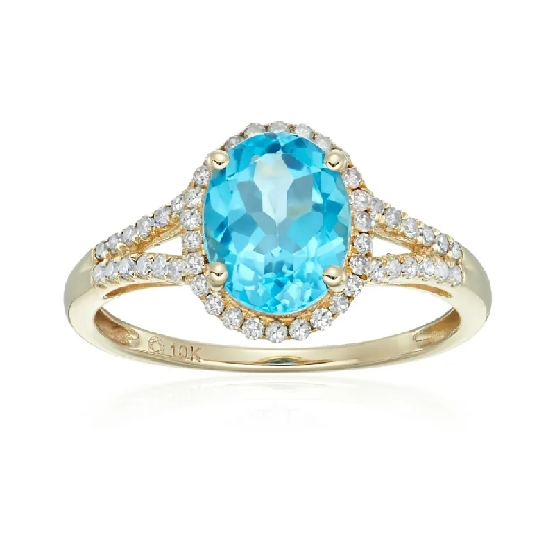 10k Yellow Gold Swiss Blue Topaz and Diamond Ring