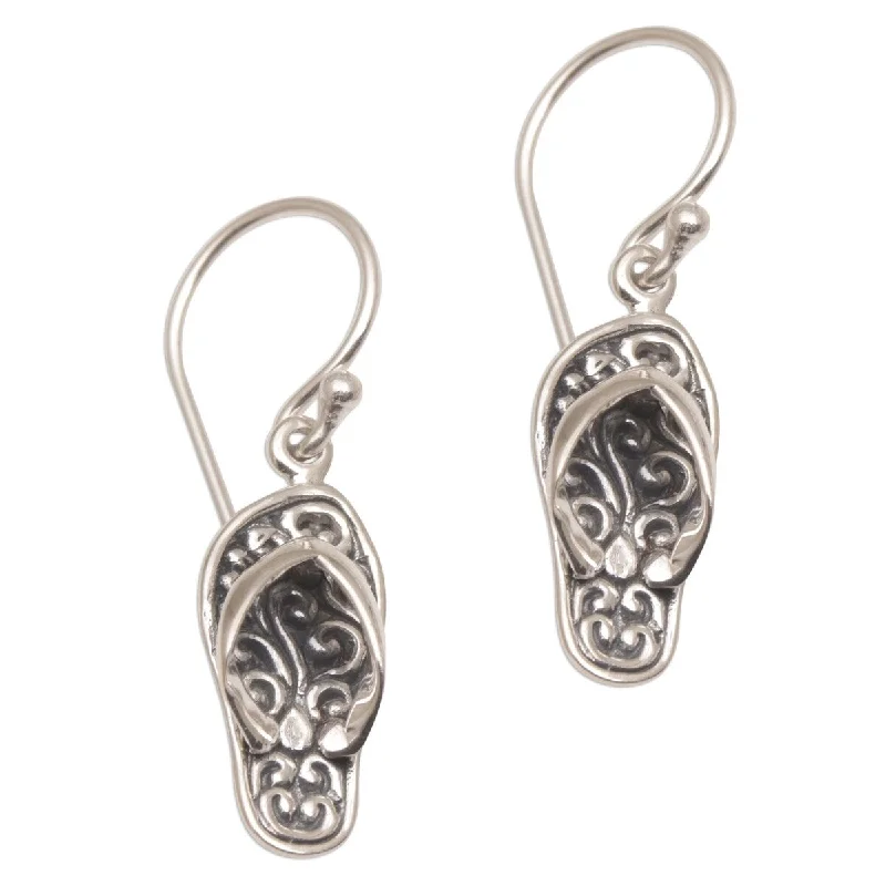 NOVICA Handmade Sterling Silver 'Celuk Sandal' Earrings (Indonesia) - 1.3*0.3