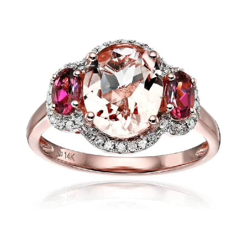 14k Rose Gold Morganite,Pink Tourmaline & Diamond Ring