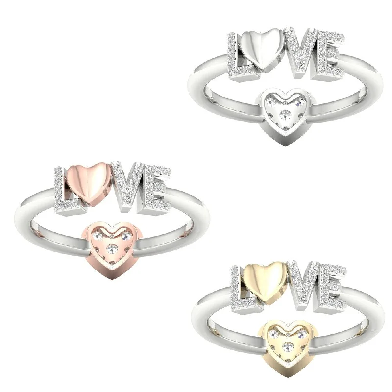 1/5ct TDW Diamond Ring in Sterling Silver with Gold Plated Heart by De Couer