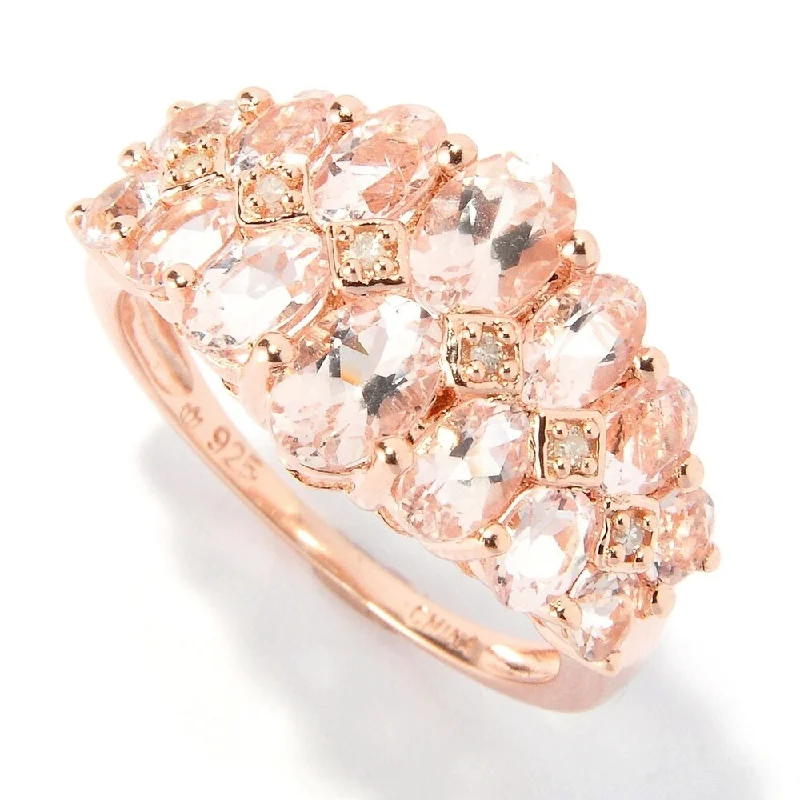 18K Rose Vermeil 2.75ctw Multi Oval Morganite & Diamond Ring Size 7 - Pink