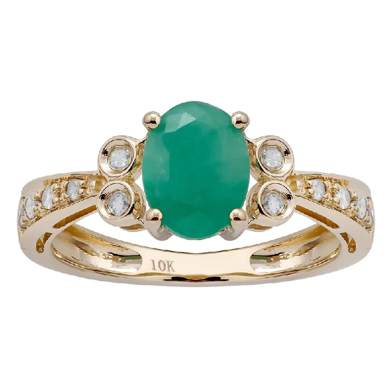 Viducci 10k Yellow Gold Vintage Style Emerald and Diamond Ring (G-H, I1-I2)