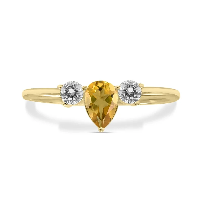 Marquee Jewels 1/2 Carat TW Pear Shape Citrine and Diamond Ring in 10K Yellow Gold