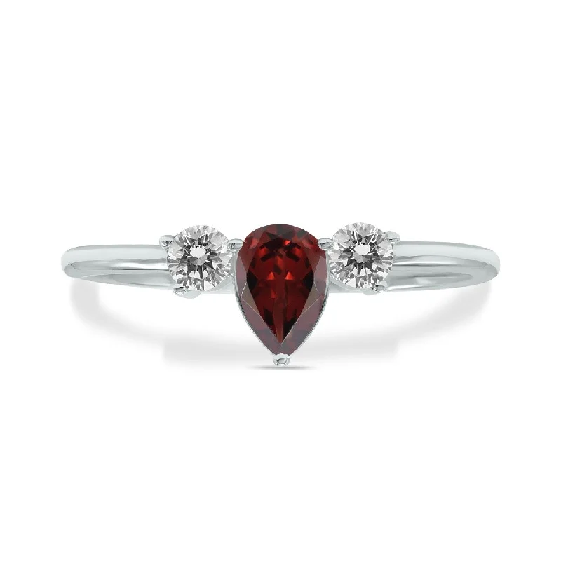 Marquee Jewels 1/2 Carat TW Pear Shape Garnet and Diamond Ring in 10K White Gold