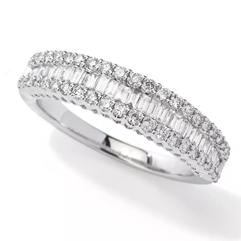 14K White Gold 0.71ctw Round & Tapered Baguette Diamond Ring - 7