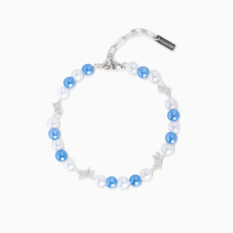 Bracelet perlé Signature Argenté - Blanc et Bleu