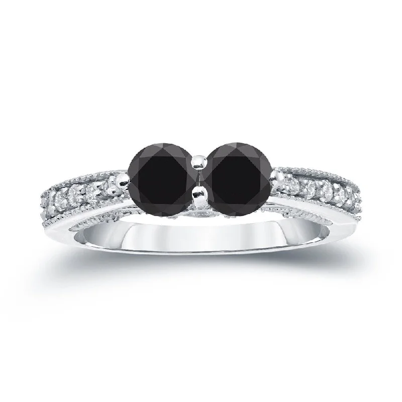 14k Gold Modern Round 1ct TDW 2-Stone Black Diamond Ring by Auriya