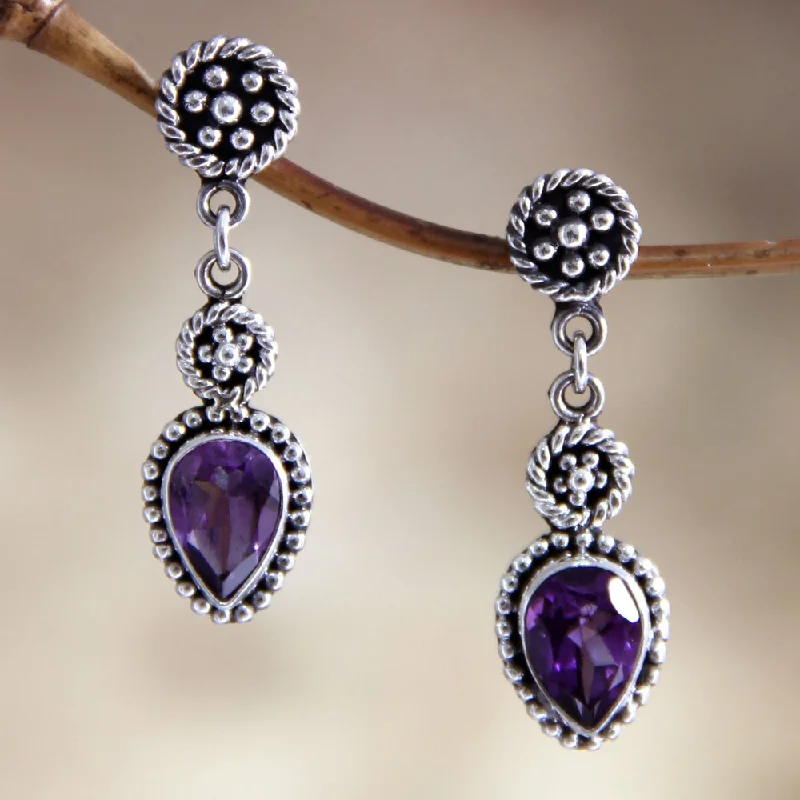 Handmade Sterling Silver 'Balinese Jackfruit' Amethyst Earrings (Indonesia)