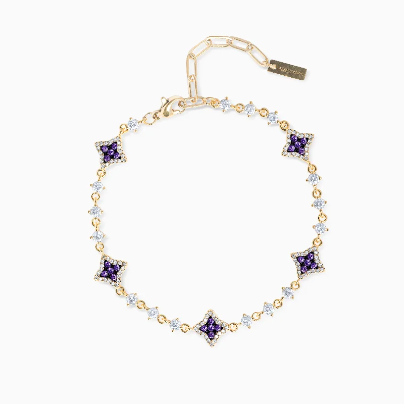 Bracelet Flower Tennis Doré - Pierres violettes