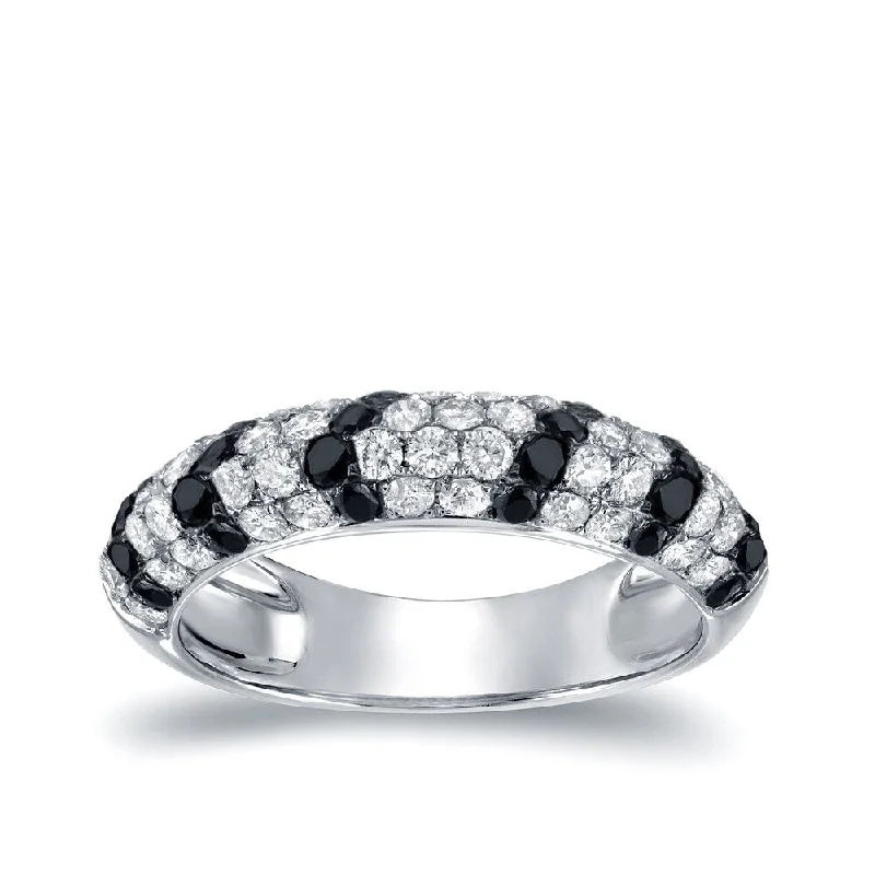 Auriya Multi-Row Pave Black and White Diamond Ring 3/4ct TDW 14k White Gold