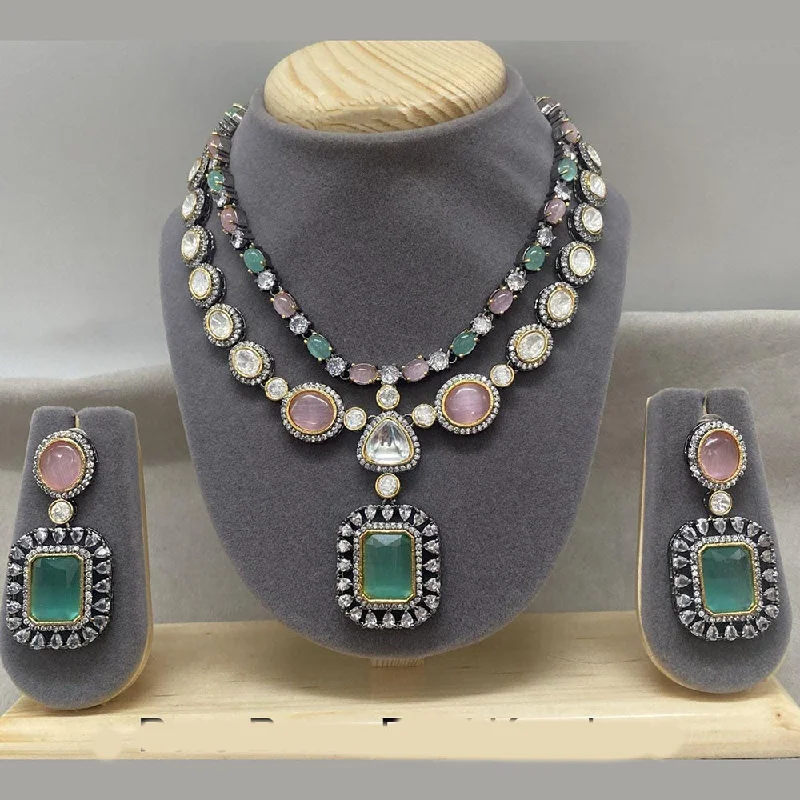 Shagna 2 Tone Plated Crystal Stone Necklace Set