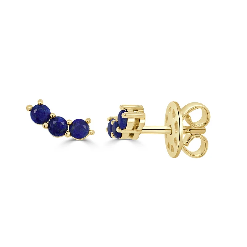 Joelle Lapis 3-Stone Stud Earrings 14K Gold