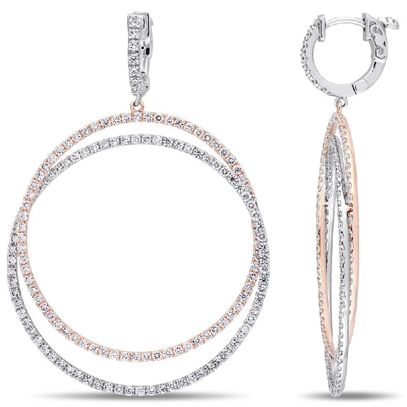 Miadora Signature Collection 2-Tone 14k White and Rose Gold 3-3/5ct TDW Diamond Double Hoop Dangle Earrings