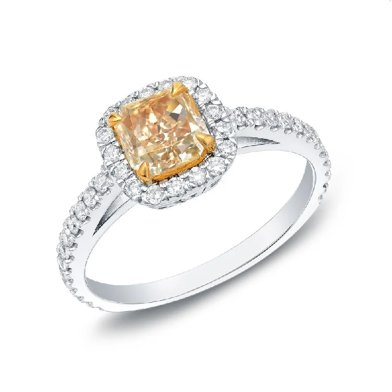 Auriya 18k Two-tone Gold Fancy Yellow 1 1/2ctw Radiant Cut Diamond Ring Certified