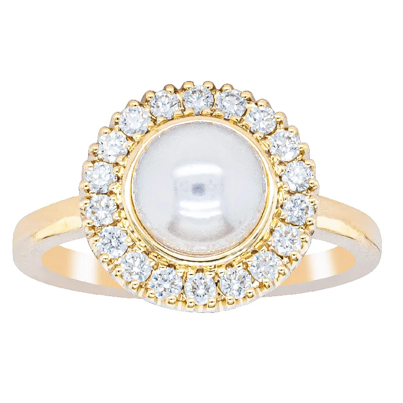 18ct Yellow Gold 7mm Akoya Pearl & Diamond Daisy Ring