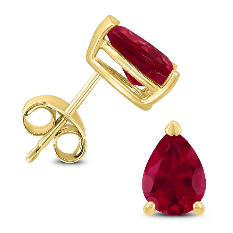 Marquee 14K Yellow Gold 5x3MM Pear Ruby Earrings