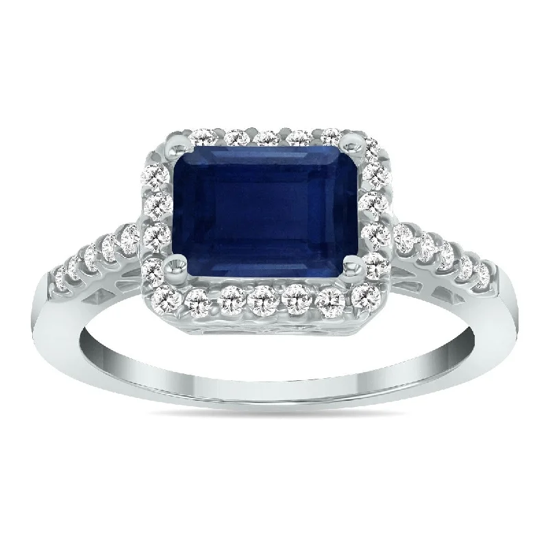 Marquee Jewels 2 1/2 Carat TW Emerald Cut Sapphire Diamond Ring in 10K White Gold