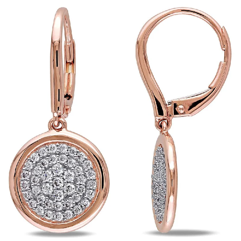 Miadora Signature Collection 14k Rose Gold 1/2ct TDW Diamond Cluster Leverback Earrings - White