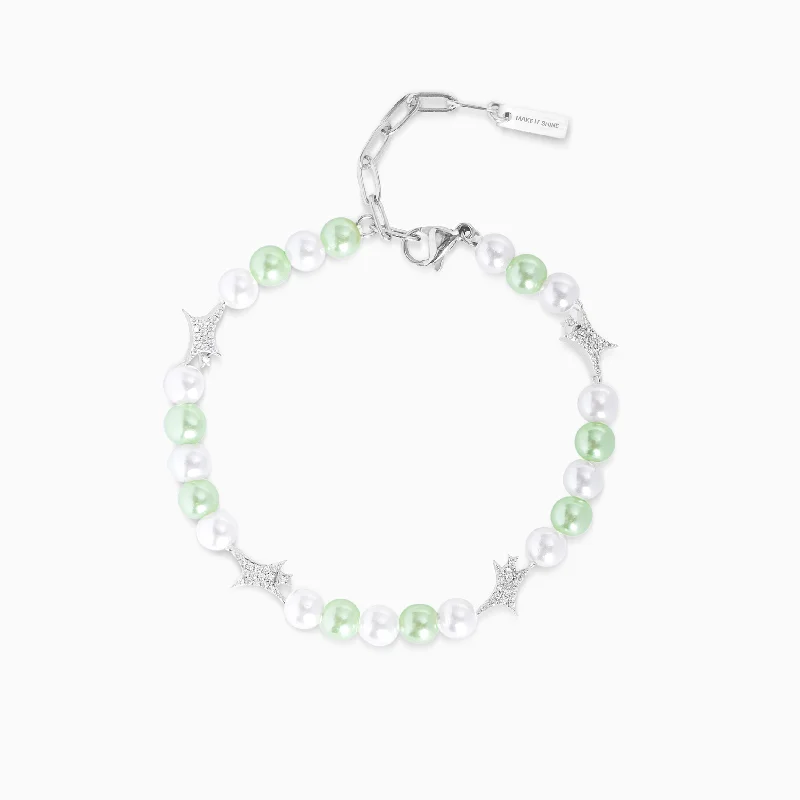 Bracelet perlé Signature Argenté - Blanc et Vert