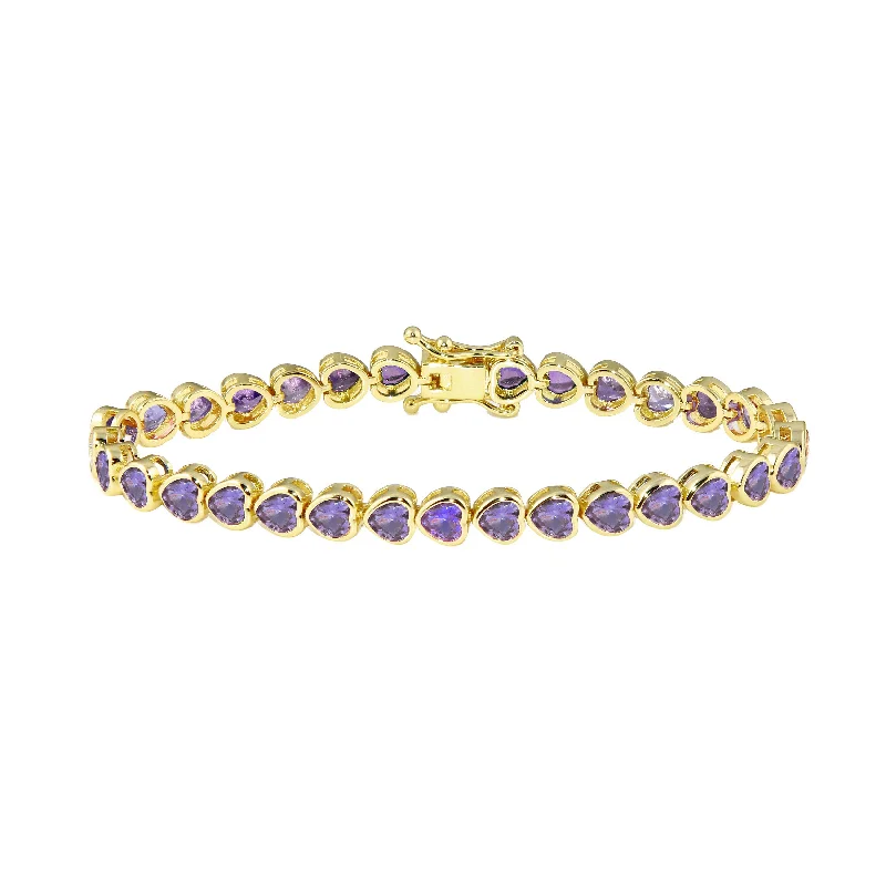 Purple Bezel Heart Tennis Bracelet