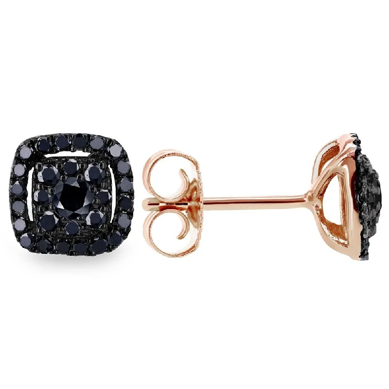 Annello by Kobelli 14k Rose and Black Gold 1/3ct TDW Black Diamond Halo Cluster Stud Earrings