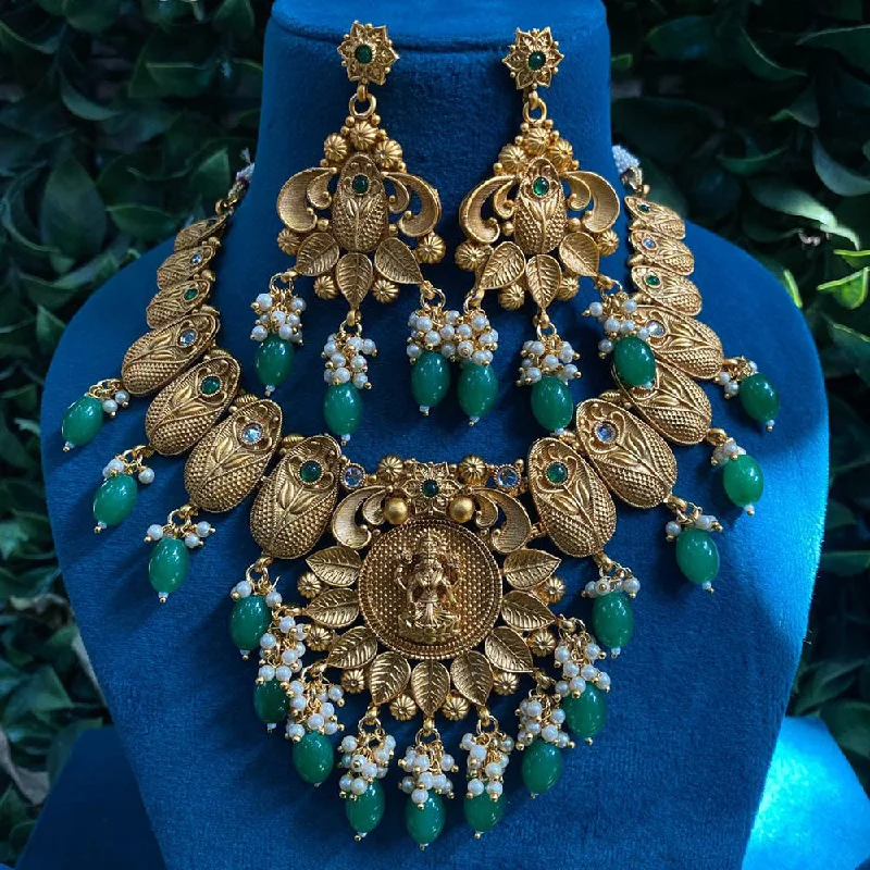 Royal Kundan Jewellery Gold Plated Pota Stone And Beads Temple Necklace Set