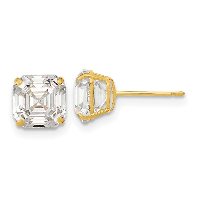 Curata 14k Polished 7x7 Asscher Cut CZ Cubic Zirconia Studs Post Earrings - 7x7mm Wide