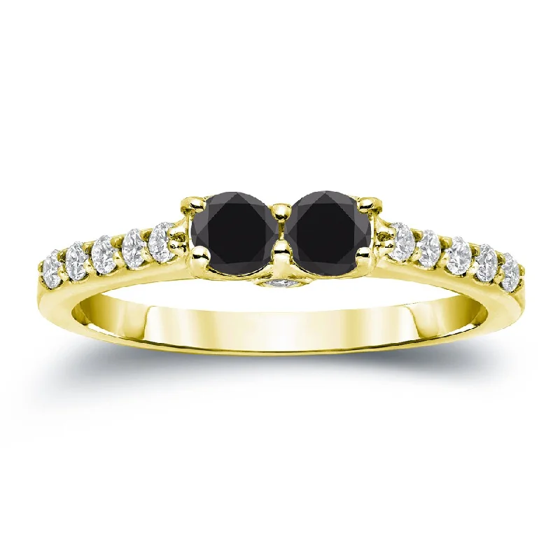 14k Gold Modern Round 3/4ct TDW 2-Stone Black Diamond Ring by Auriya (H-I, SI2-SI3)