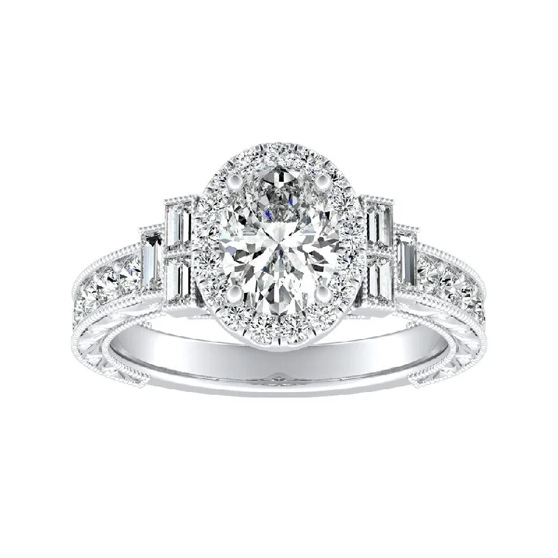 Auriya Platinum Vintage Art Deco Oval-cut Halo Diamond Ring 1 1/4cttw (H-I, SI1-SI2)