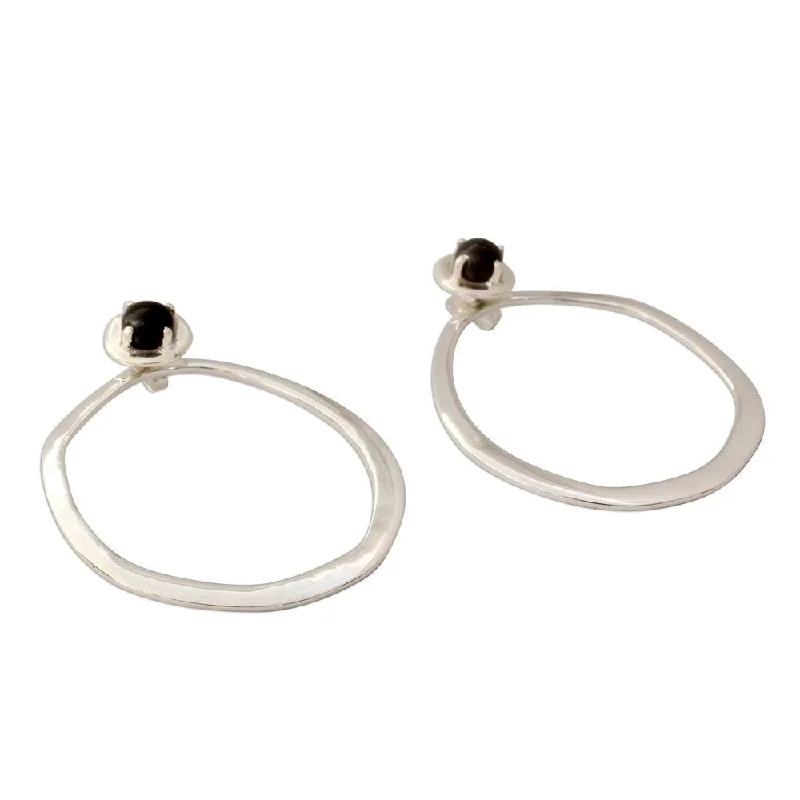 Sterling Silver 'Singularity' Onyx Earrings