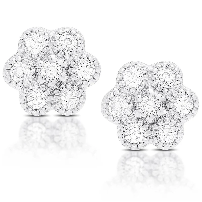 Dolce Giavonna Sterling Silver Cubic Zirconia Flower Stud Earrings