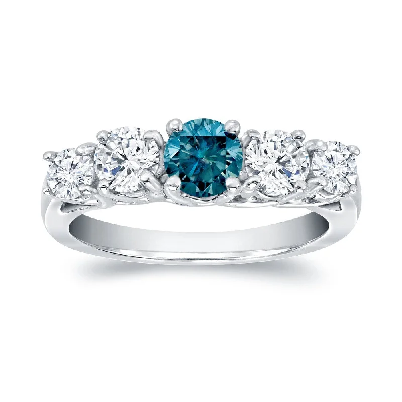 Auriya 1ctw Blue and White 5 Stone Diamond Ring 14k Gold