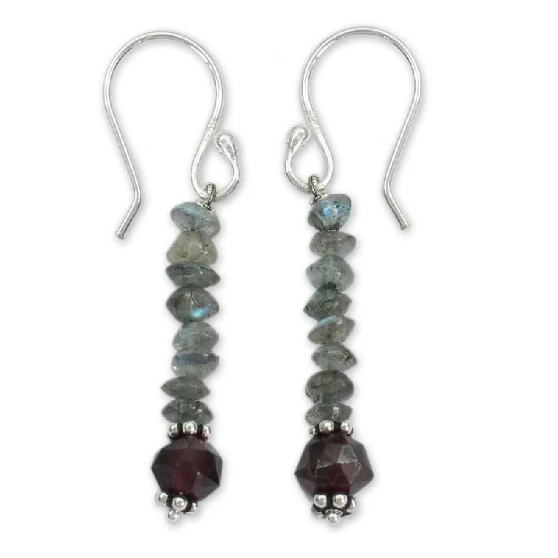 NOVICA Handmade Sterling Silver 'Evening Mist' Labradorite and Garnet Earrings (India)