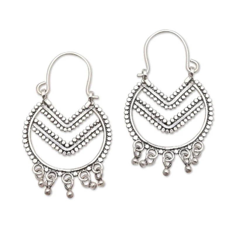 NOVICA Celuk Chevron, Sterling silver hoop earrings - 1.4*0.9