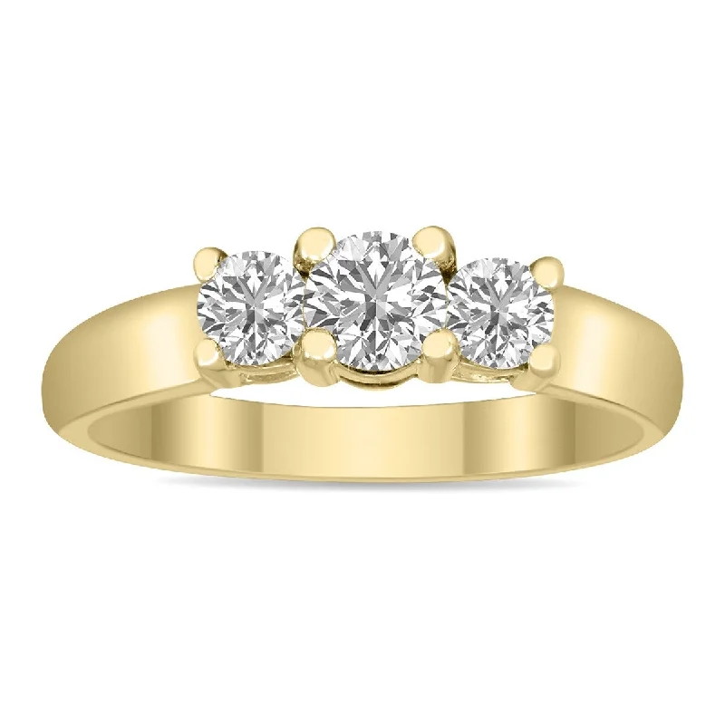 Marquee 3/4 CTW Three Stone Lab Grown Diamond Ring in 14K Yellow Gold